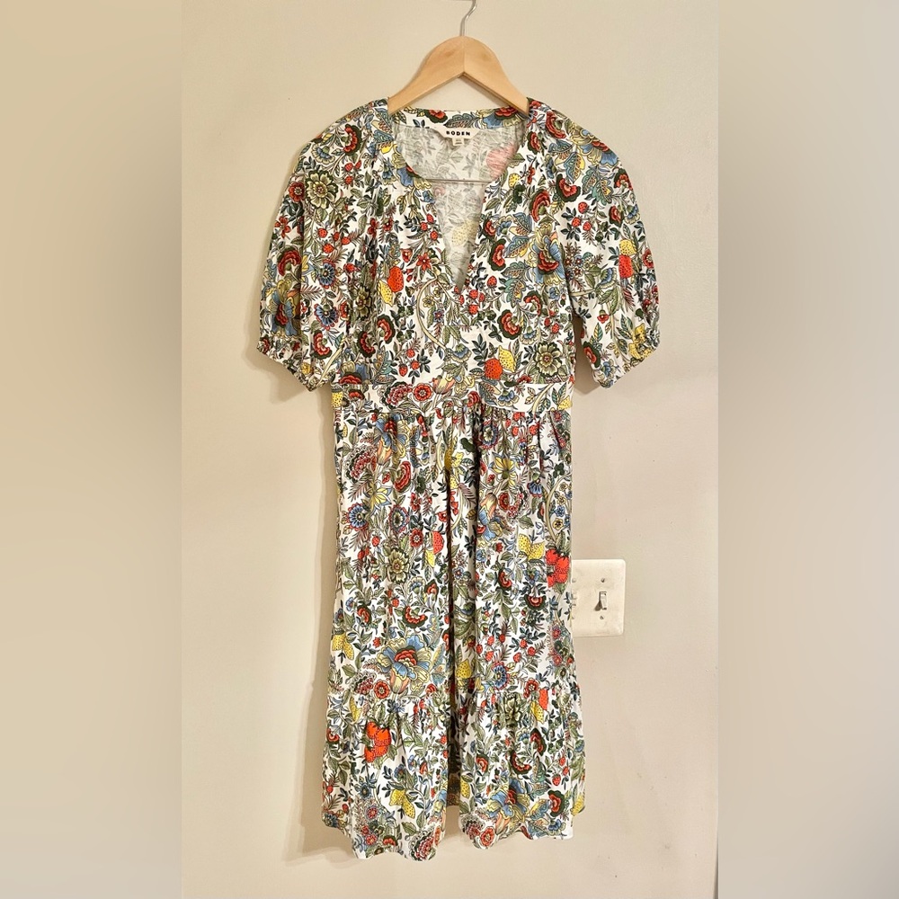 Boden White Floral Mini Dress with Multicolor Print